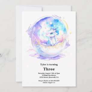 Watercolor Dragon Birthday Invitation