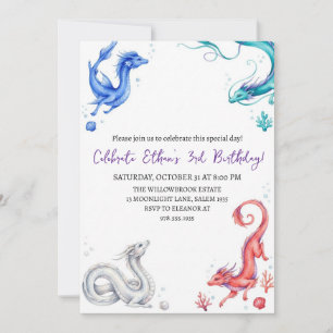 Watercolor dragon birthday invitation