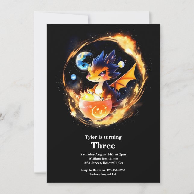 Watercolor Dragon Birthday Invitation (Front)