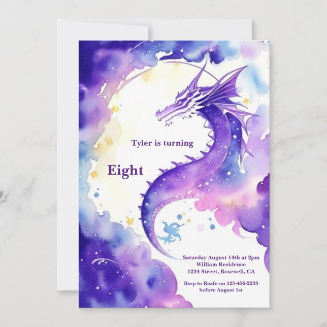 Watercolor Dragon Birthday Invitation (Front)