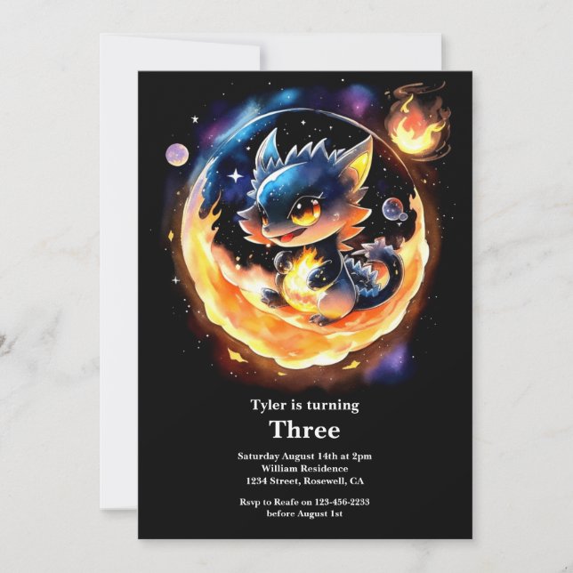 Watercolor Dragon Birthday Invitation (Front)