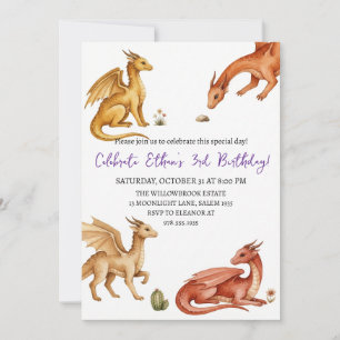 Watercolor dragon birthday invitation