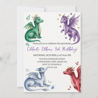 Watercolor dragon birthday invitation
