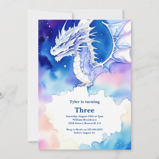 Watercolor Dragon Birthday Invitation (Front)