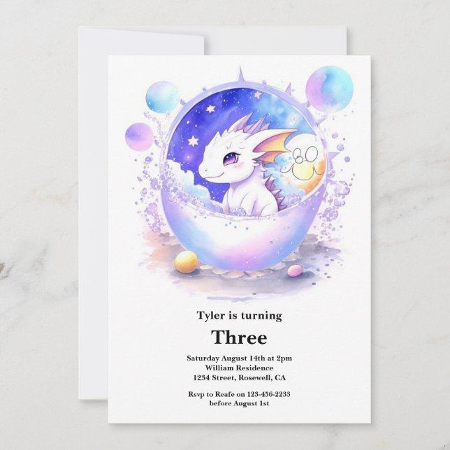 Watercolor Dragon Birthday Invitation (Front)