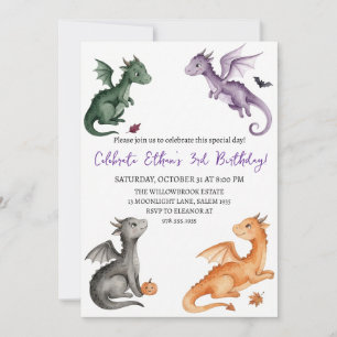 Watercolor dragon birthday invitation