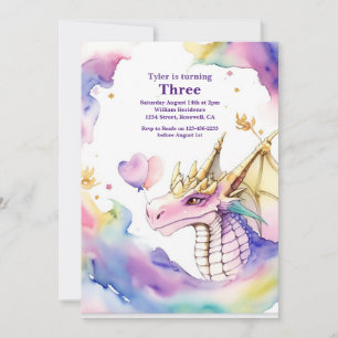 Watercolor Dragon Birthday Invitation