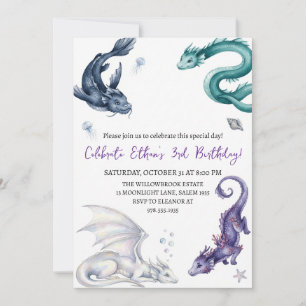 Watercolor dragon birthday invitation