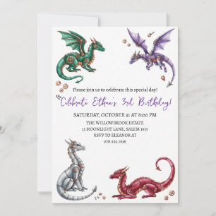 Watercolor dragon birthday invitation