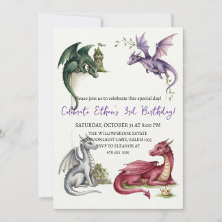 Watercolor dragon birthday invitation