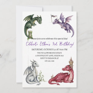 Watercolor dragon birthday invitation