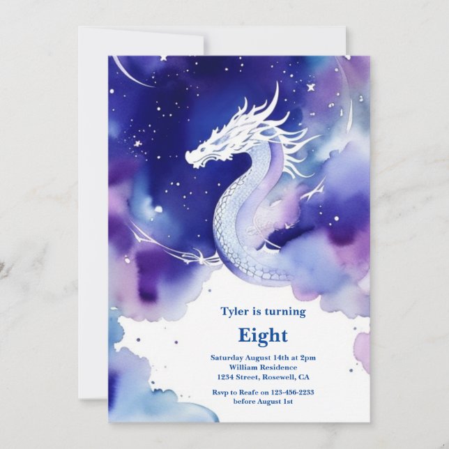 Watercolor Dragon Birthday Invitation (Front)