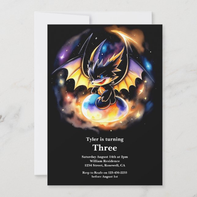 Watercolor Dragon Birthday Invitation (Front)
