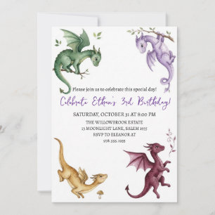 Watercolor dragon birthday invitation