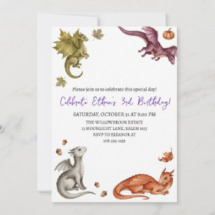 Watercolor dragon birthday invitation