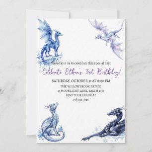 Watercolor dragon birthday invitation