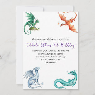 Watercolor dragon birthday invitation