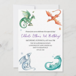 Watercolor dragon birthday invitation