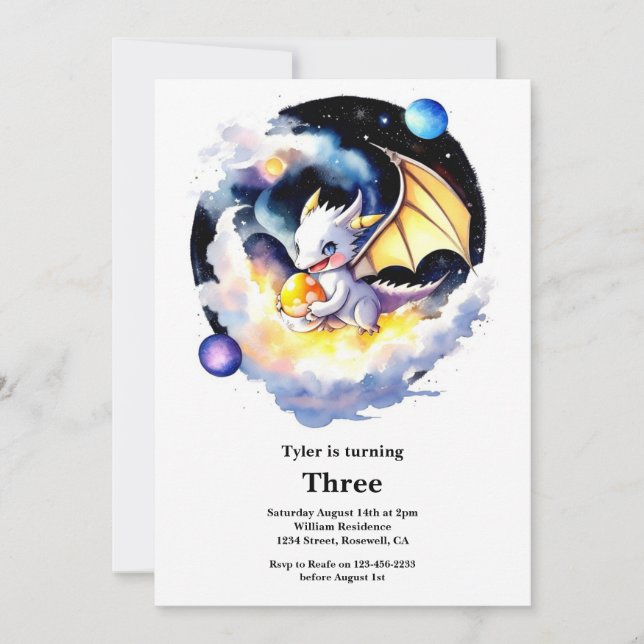 Watercolor Dragon Birthday Invitation (Front)