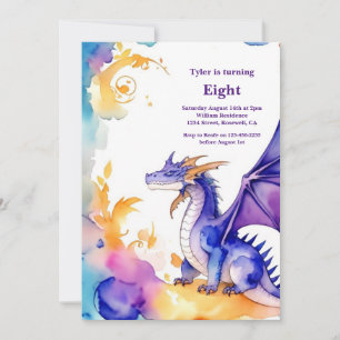 Watercolor Dragon Birthday Invitation