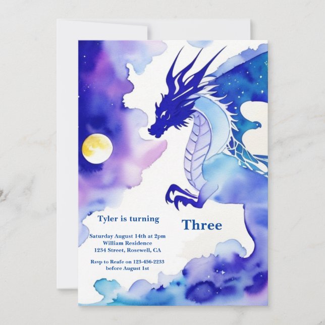 Watercolor Dragon Birthday Invitation (Front)