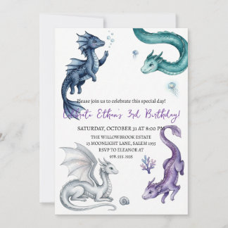 Watercolor dragon birthday invitation