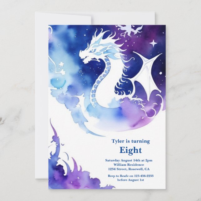 Watercolor Dragon Birthday Invitation (Front)