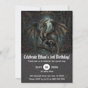 Watercolor dragon birthday invitations