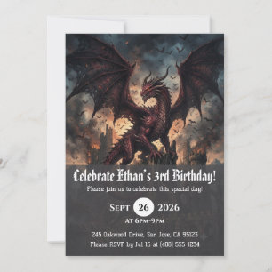 Watercolor dragon birthday invitations