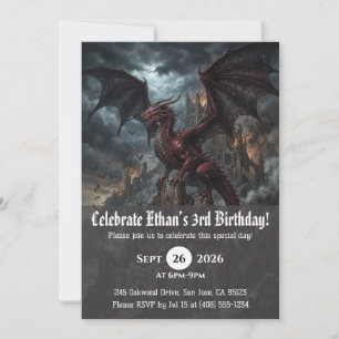 Watercolor dragon birthday invitations