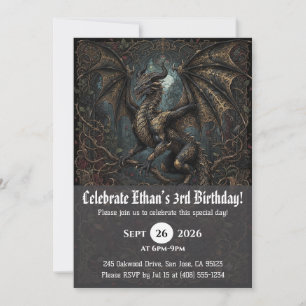 Watercolor dragon birthday invitations
