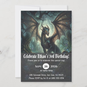 Watercolor dragon birthday invitations