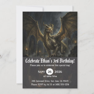 Watercolor dragon birthday invitations