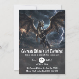 Watercolor dragon birthday invitations
