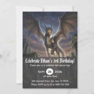 Watercolor dragon birthday invitations