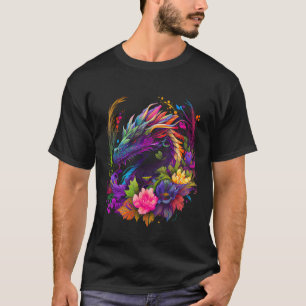 Watercolor Dragon Flowers Beautiful Art Colourful  T-Shirt