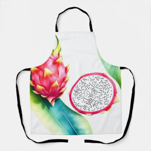 Watercolor Dragon Fruit in Bold Colours on White Apron