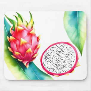 Watercolor Dragon Fruit in Bold Colours on White Mouse Mat