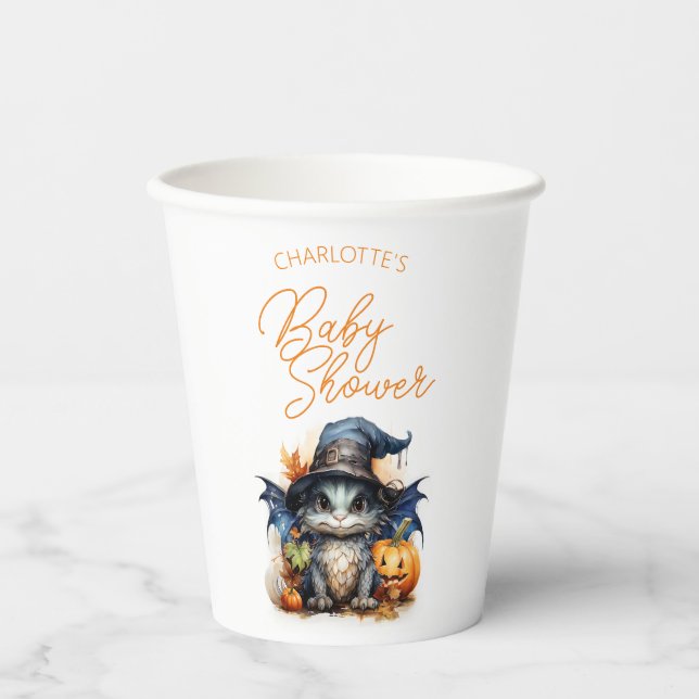 Watercolor Dragon Halloween Party Baby Shower Paper Cups (Front)