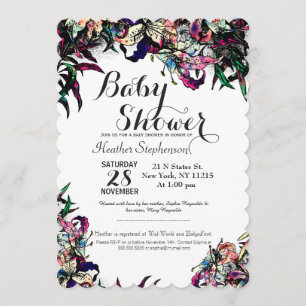 Watercolor Dragon Lilies Baby Shower Invitations