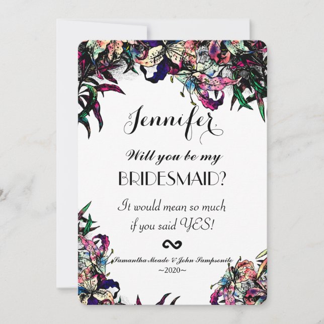 Watercolor Dragon Lilies Bridesmaids Invitations (Front)