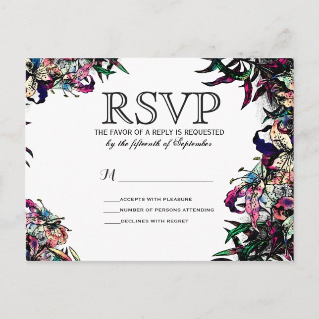 Watercolor Dragon Lilies RSVP Postcards (Front)
