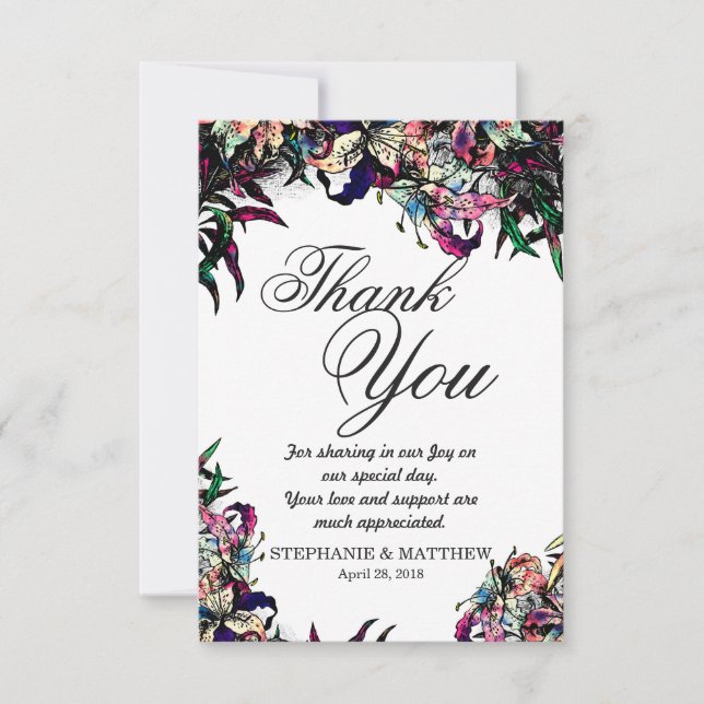 Watercolor Dragon Lilies Thank You Cards (Front)