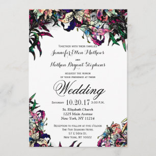 Watercolor Dragon Lilies Wedding Invitations
