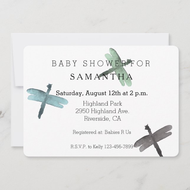 Watercolor Dragonflies baby shower Invitation (Front)