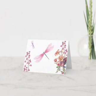 Watercolor Dragonflies & Flowers Note Card