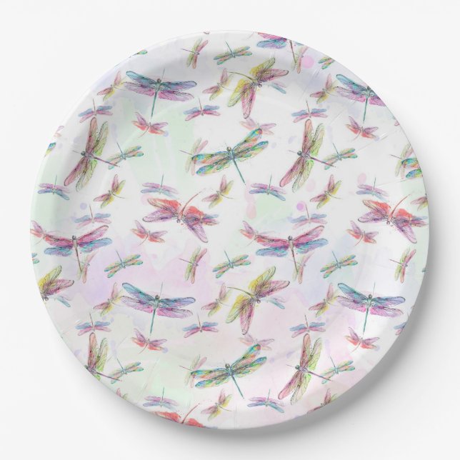 Watercolor Dragonflies Paper Plate (Front)