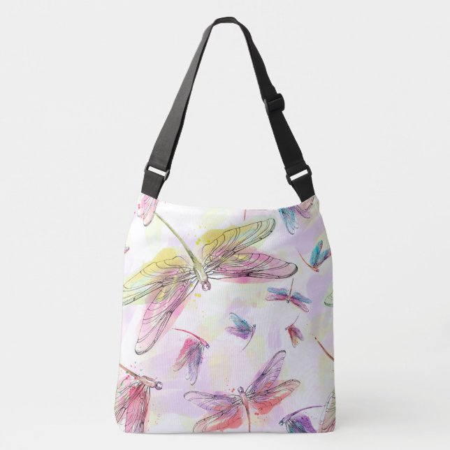 Watercolor Dragonflies Pink Lavender Purple bag (Front)