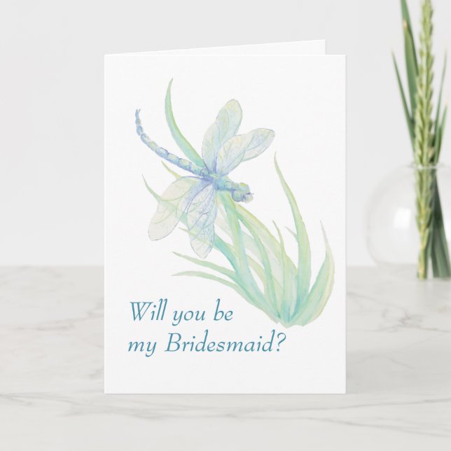 Watercolor Dragonfly Blue Green Bridesmaid Invite (Front)