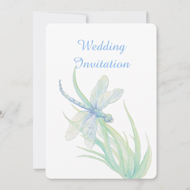 Watercolor Dragonfly Blue Green Nature Wedding Invitation (Front)